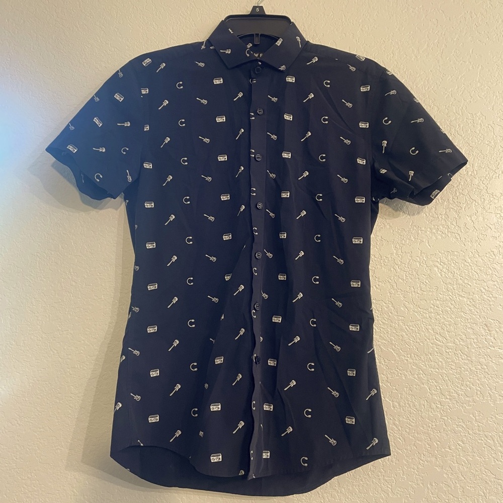 Owen menswear black short sleeve button down slim fit shirt size 39 EUC